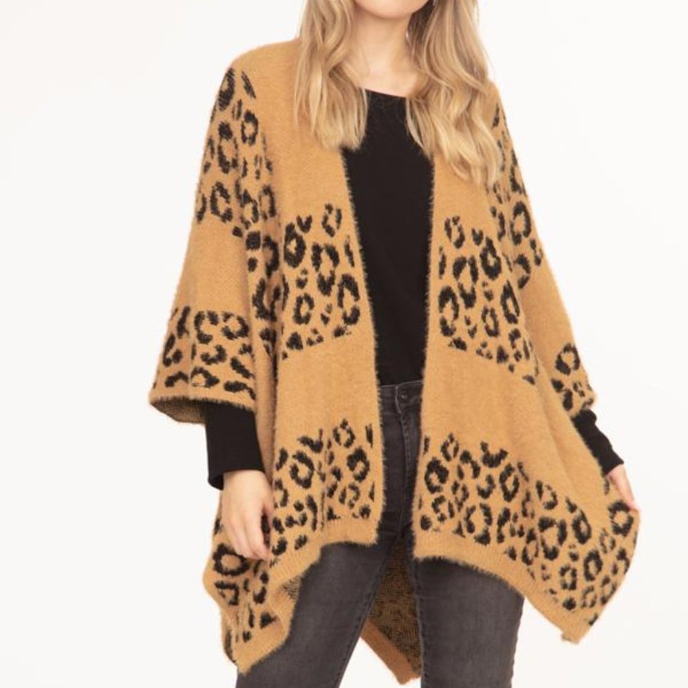 New! Styline Leopard Print Ruana / Sweater. One Size Fits Most